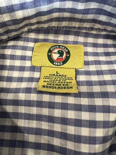 Duck Head Men's Short Sleeve Button-Down Blue Plaid Size Large Gingham Check - Picture 2 of 7