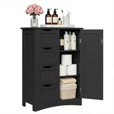 Wooden Floor Cabinet Freestanding Bathroom Storage Cabinet Unit Home Decor Black