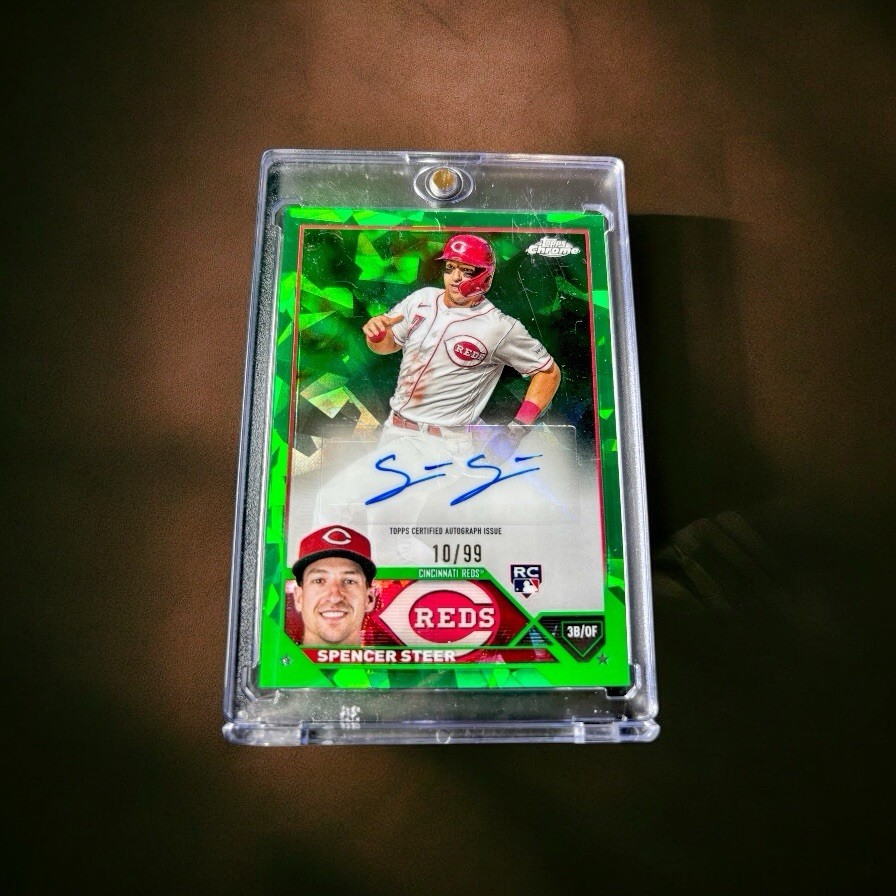 2023 Topps Chrome Update Sapphire #USA-SA Spencer Steer Green Auto /99 Rookie RC