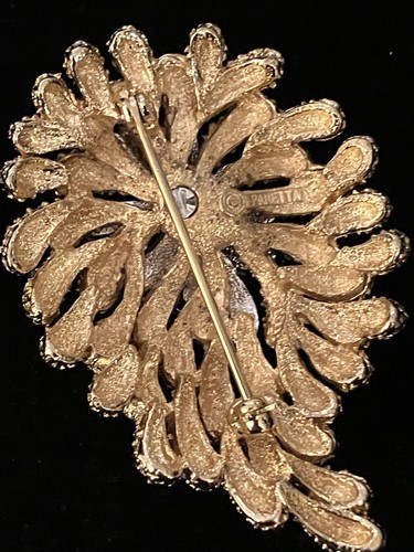 Vintage Panetta Brutalist Rhinestone Brooch Textured Coral-Like Design Signed - Picture 7 of 11