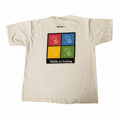 VTG Microsoft Windows 2000 Tech Employee Hands On Training T Shirt Mens XL FLAWS