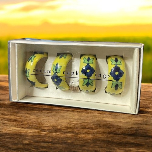 Pier 1 Imports Ceramic Napkin Rings Flowers Yellow Housewarming Gift Set 4 Decor - Picture 8 of 8