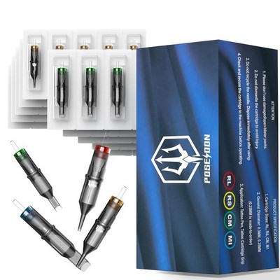 Poseidon Tattoo Needles Set of 50 - Various Sizes Round Liner, Shaver, Magnum...