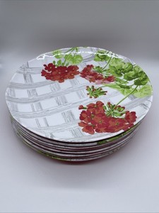 8x House & Garden 11" Melamine Dinner Plates - Garden Geranium