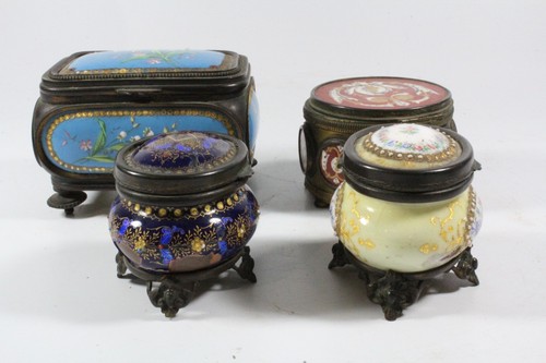 Antike französische Emaille & Porzellan Schmuck / Schmuckschatullen um 1880 - Bild 5 von 15