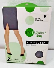 L'eggs Stylessentials Control Top Pantyhose Size B Taupe  Sheer Toe 2 Pairs NIB