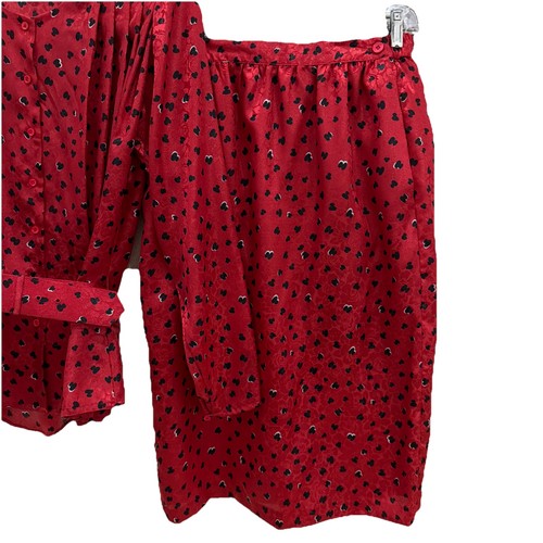 Vintage Argenti 100% Silk Skirt Set Women's 8 Red 80s 3Piece Top,Belt, MidiSkirt - Picture 3 of 14