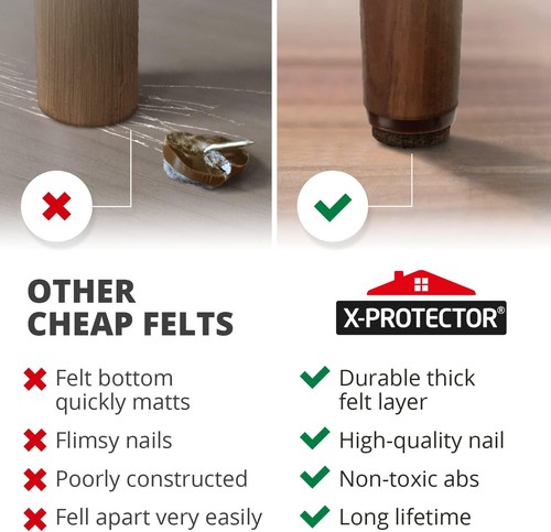 Nail-on Felt Pads X-PROTECTOR 40 PCS - 0.85" Furniture 22mm Brown, Brown  - Picture 4 of 6