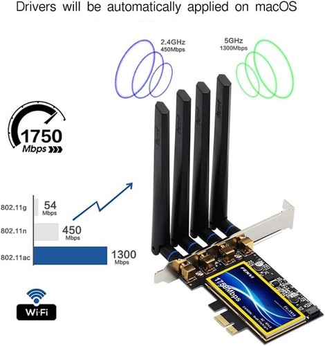 Fenvi T919 MacOS Hackintosh PCI-E WiFi Card wifi Adapter Bluetooth4.0 BCM94360CD - Afbeelding 3 van 11
