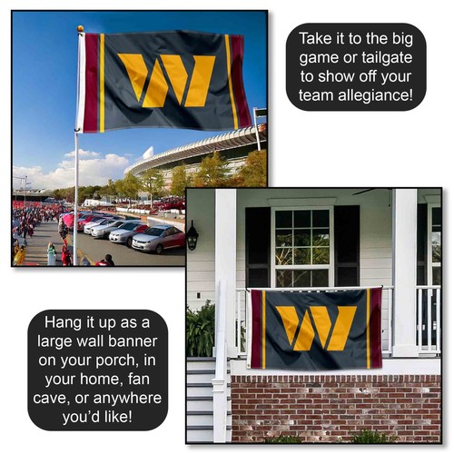 3x5 Feet Washington Commanders Black Sideline 3x5 Banner Flag - Picture 4 of 6