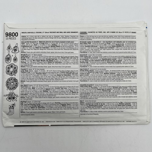 Simplicity 9800 Christmas Crafts Ornaments Stocking Wreaths Tree Skirt Tree - Picture 2 of 4