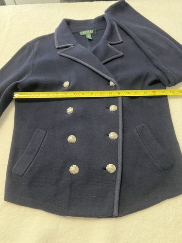 Ralph Lauren Navy Blue Double Breasted Peacoat Silver Buttons Womens Size Medium - Picture 6 of 9