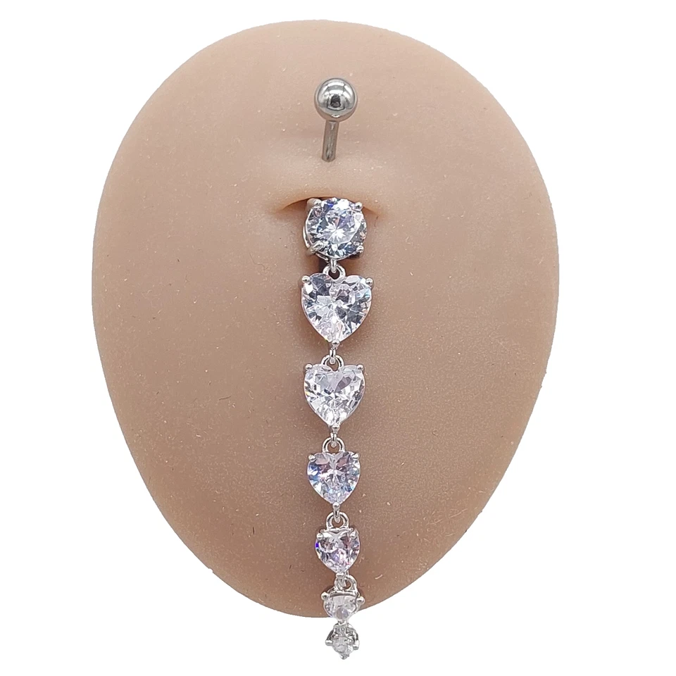 Belly Bars Button Piercing Bar Dangle Navel Body Jewellery Gem Ring Silver Gift - Изображение 2 из 4