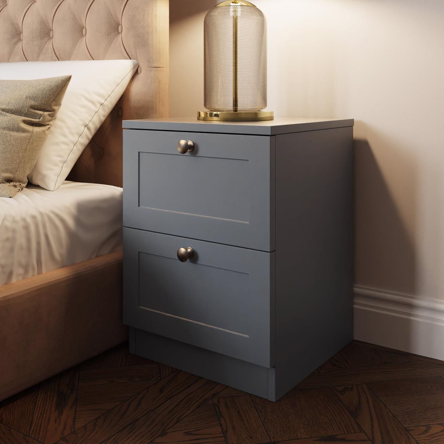 FWStyle Artus 2 Drawer Bedside Table - Dark Grey - Metal - Image 2