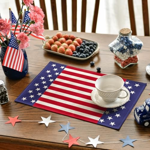Watercolor Stripes and Stars 4th of July Placemats Set of 4, 12 x 18 Inch - Picture 4 of 7