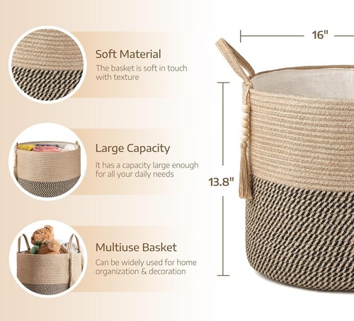 Cesta de almacenamiento tejida Mkono 16&quot; W &#xD7; 13,8&quot;L, amarilla y negra  - Imagen 2 de 7