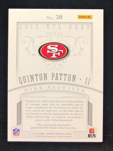 2013 National Treasures Rookie NFL Gear Materials Dual /99 Quinton Patton #30 RC - Picture 2 of 2