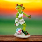 Comical Frog Female Footballer Figurine Playful Ceramic Sports Decor Ornament