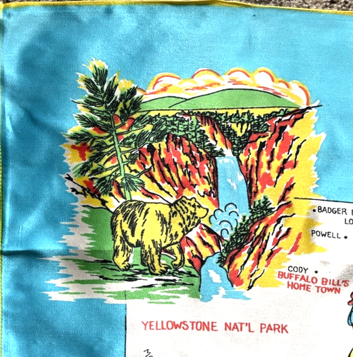 Wonderful Wyoming Souviner Scarf Tourist Cowboys Vintage Rayon Made In Japan - Picture 5 of 8