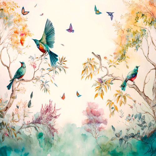 Painted Jungle Birds Wallpaper Mural 312x219cm Non-Woven Photo Wall Covering - Picture 8 of 9