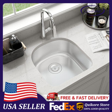 Quikore 20 Inch Undermount D Shape Single Bowl 18 Gauge Stainless Steel Sink