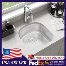 Quikore 20 Inch Undermount D Shape Single Bowl 18 Gauge Stainless Steel Sink