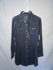 Wrangler Retro Women's Blue Denim Western Shirt Dress Pearl Snap Size M NWT