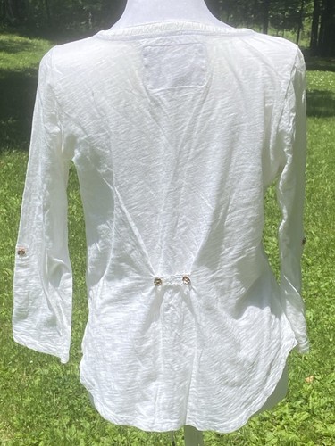 Anthropologie Damen-T-Shirt Größe Small weiß einfarbig V-Ausschnitt Tasche Briefmarke - Bild 5 von 16