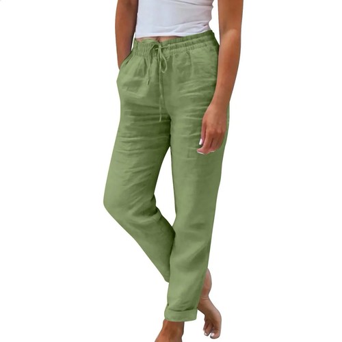 High Waist Drawstring Cotton Joggers Olive Green w/ Cuffs & Pockets Sz LG - Picture 2 of 12