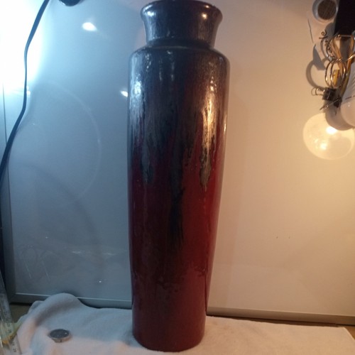 Vintage 18" Tall Lava Glaze Studio Pottery Vase Unmarked Red/Copper Home decor - Picture 1 of 12