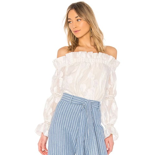Alexis Raza weißes schulterfreies durchsichtiges Organza-Top Damengröße XS - Bild 3 von 9