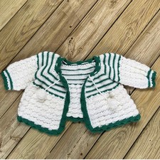 Girls White And Green Handmade Cardigan Sweater Size L