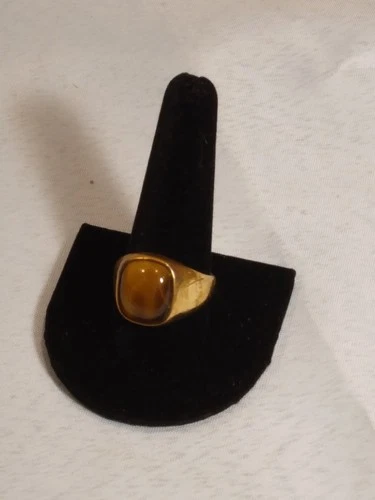 Natural Tiger Eye Gemstone with 14K Gold Plated Silver Ring For Men's Size 12