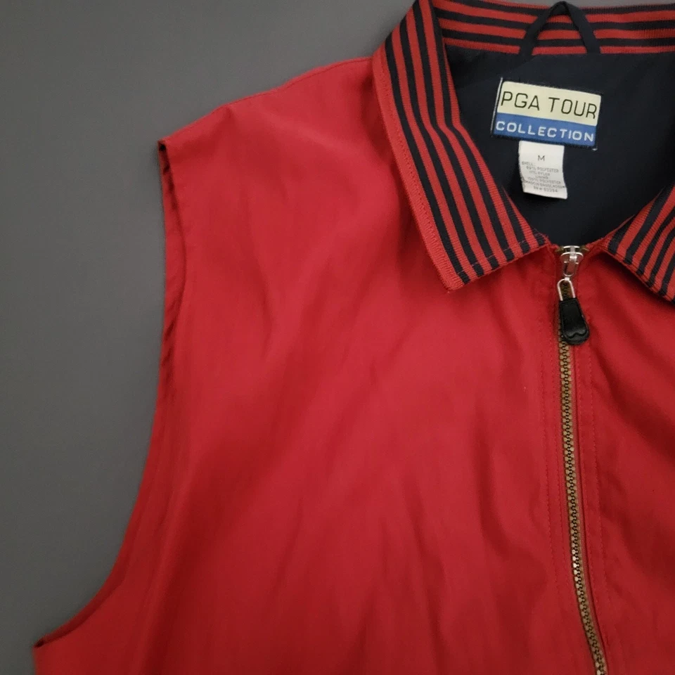 Chaqueta PGA TOUR Para Hombre Mediana M Sin Mangas Cremallera Completa Chaleco Rompevientos Cuello Rojo Foto 2 de 4