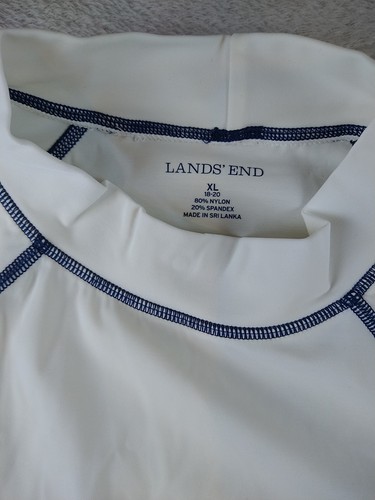 Lands' End Rash Guard Youth XL 18-20 White Top Short Sleeves Boys Swim Shirt - Picture 5 of 6