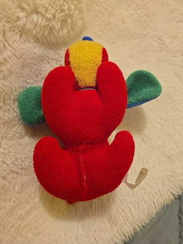 SELTEN RARITÄT Bantam Vintage rot gelb blau grün Plüsch Rassel Hund schneller Versand - Bild 7 von 8