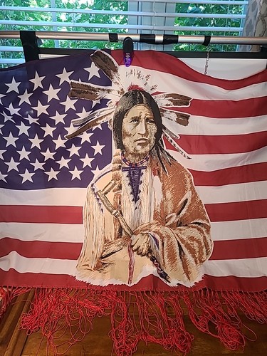 Large USA Flag American Flag Indian Native American With Fringe Banner - Picture 3 of 12