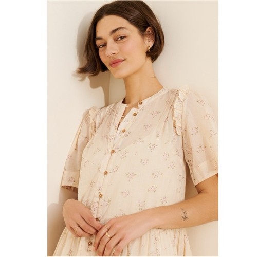  Free People zierliches Ethereal Cottage Bella Mae Midikleid vanille geblümt Large - Bild 10 von 16