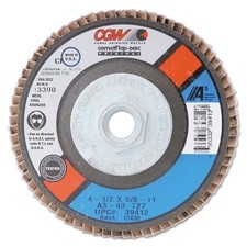 Flap Disc, A3 Aluminum Oxide, Regular, 4-1/2 in dia, 40 Grit, 5/8 in-11, 13300