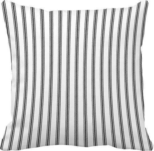 Black and White Ticking Stripe 18X18 Inch Throw Pillow Cover Decorative Soft Cot - Picture 12 of 12