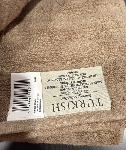Turkish Luxury Collection 2 Hand Ribbed Towels Sand Color 16 x 28 in NWT - Picture 3 of 6