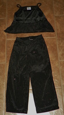 Girls GENUINE KIDS / OSHKOSH 2Pc Black Sparkle Velour PANTS & TOP Outfit Size 5T