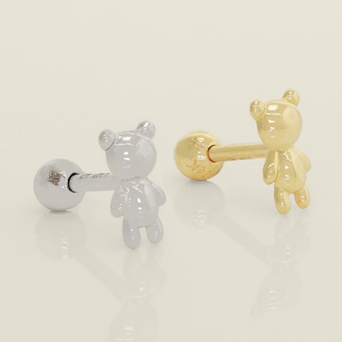14K REAL Solid Gold Teddy Bear Piercing Ear Cartilage Stud Earring Piercing 18G - Picture 6 of 6