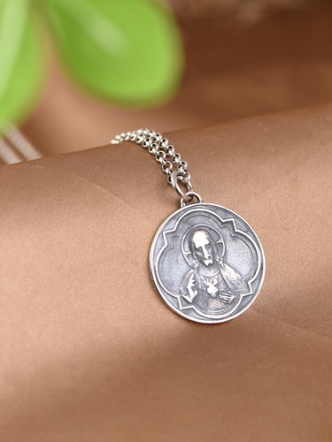F05 Pendant Portrait Jesus Blessing Halo Sterling Silver 925 - Picture 2 of 7