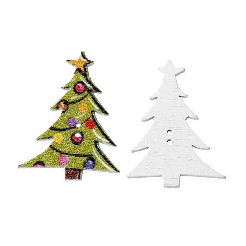 30mm Christmas Tree Green Wooden Buttons Scrapbooking 2 Holes Sewing Crafts - Picture 14 of 17