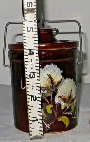 Vintage Brown Glazed Cheese/Butter Stoneware Crock W/Wire Ball Lid - Picture 8 of 12