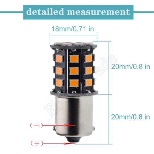 2Pcs P21W 1156 BA15S LED Car Bulb Amber Orange Turn Signal Light Globe 12V DC - Foto 3 di 8