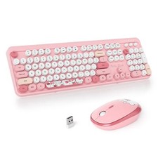 Wireless Typewriter Keyboard and Mouse Combo Retro 104 Key Full Size Office S...