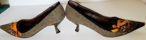 Tacones de gatito Prada marrón tweed con acento de diamantes de imitación lazo talla 37 - Imagen 3 de 10
