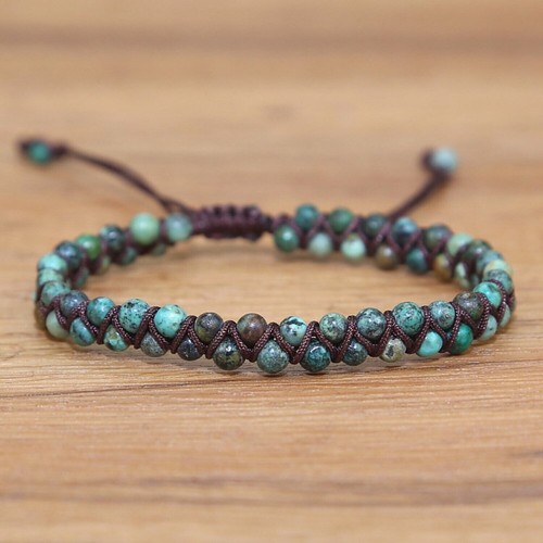 Natural African Turquoise Stone Bracelet Green Stone Braided Bracelet Handmade - Picture 2 of 2